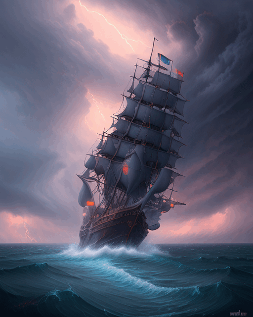 Ship of War in the Ocean Artwork 