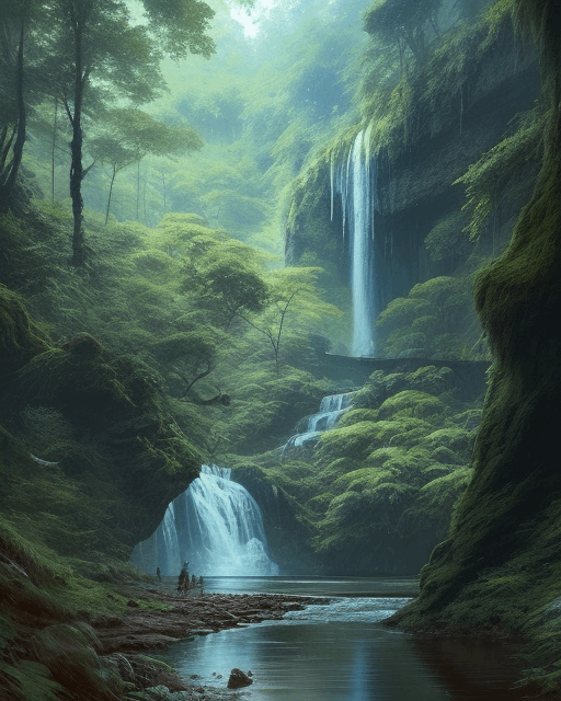 Forest Lake Waterfalls Artwork