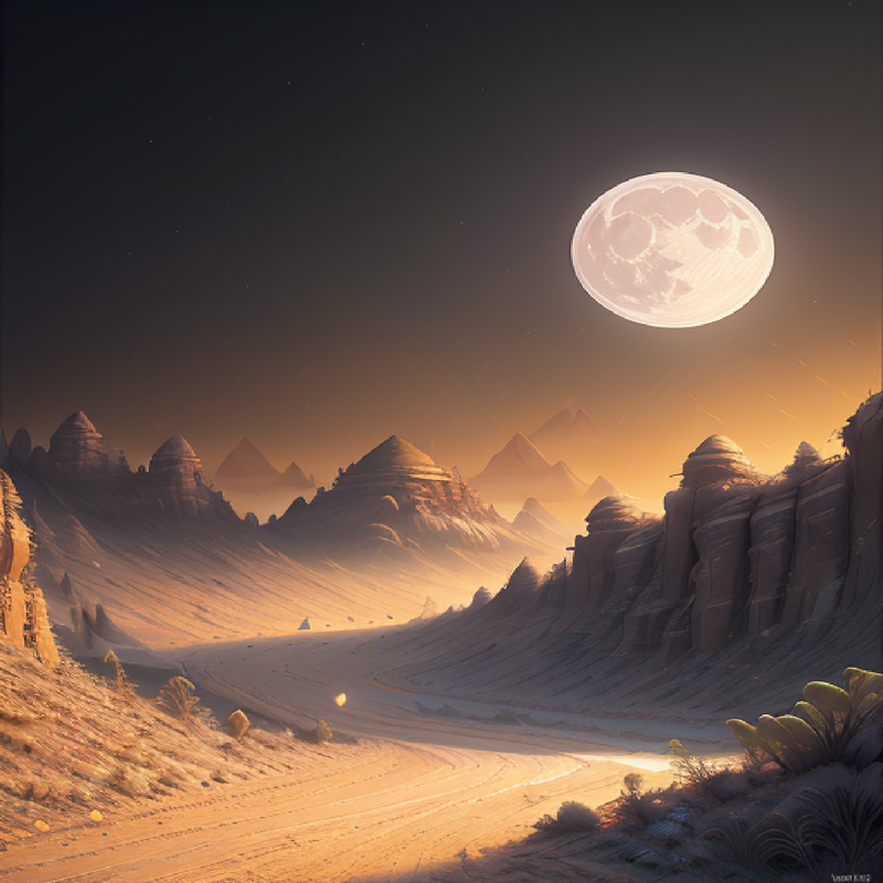 Desert at moonlight night