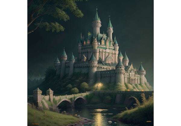 Castle underneath the green moonlight