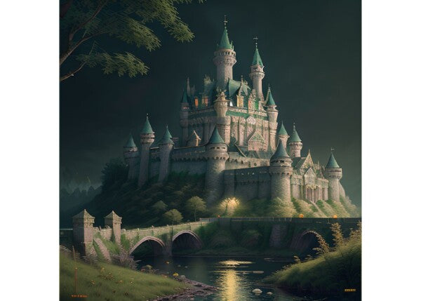 Castle underneath the green moonlight