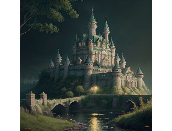 Castle underneath the green moonlight