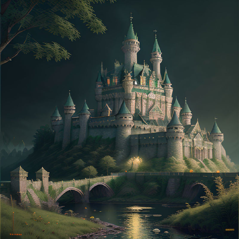 Castle underneath the green moonlight