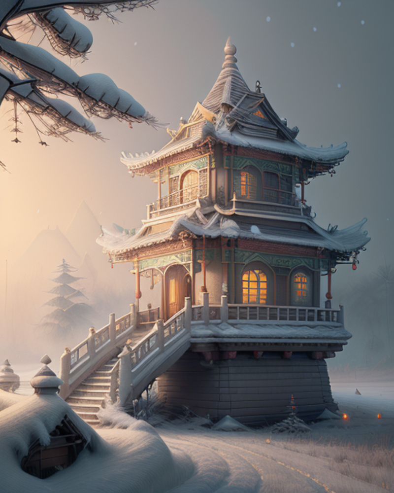 Chinese house in the winter