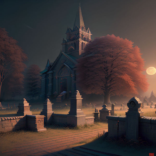 Church yard at night's moonlight