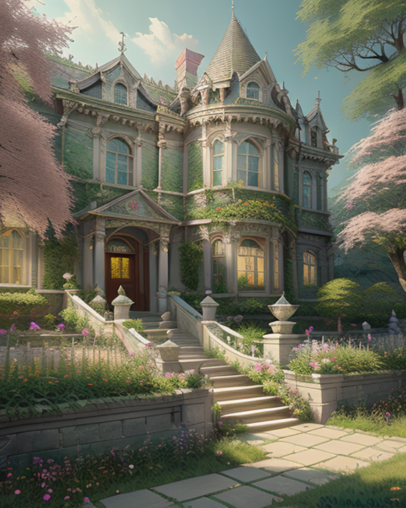 Mansion and the garden of flowers