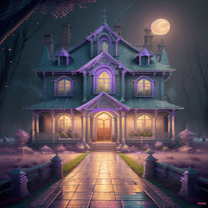 House in the purple moonlight