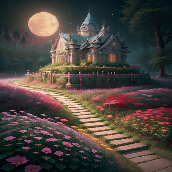 Flower garden in the maze purple moonlight