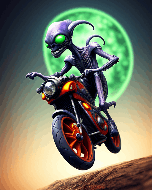 Alien on the motor by Charles Dyson in year 2024.